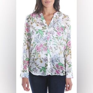 sheer floral chiffon button down blouse M | romantic femme soft girl fall work